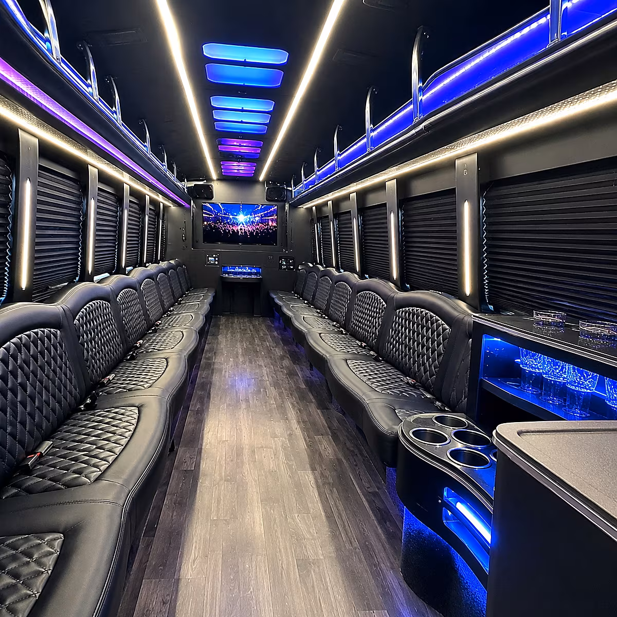 Eugene Sporting Event Transportation party bus interior