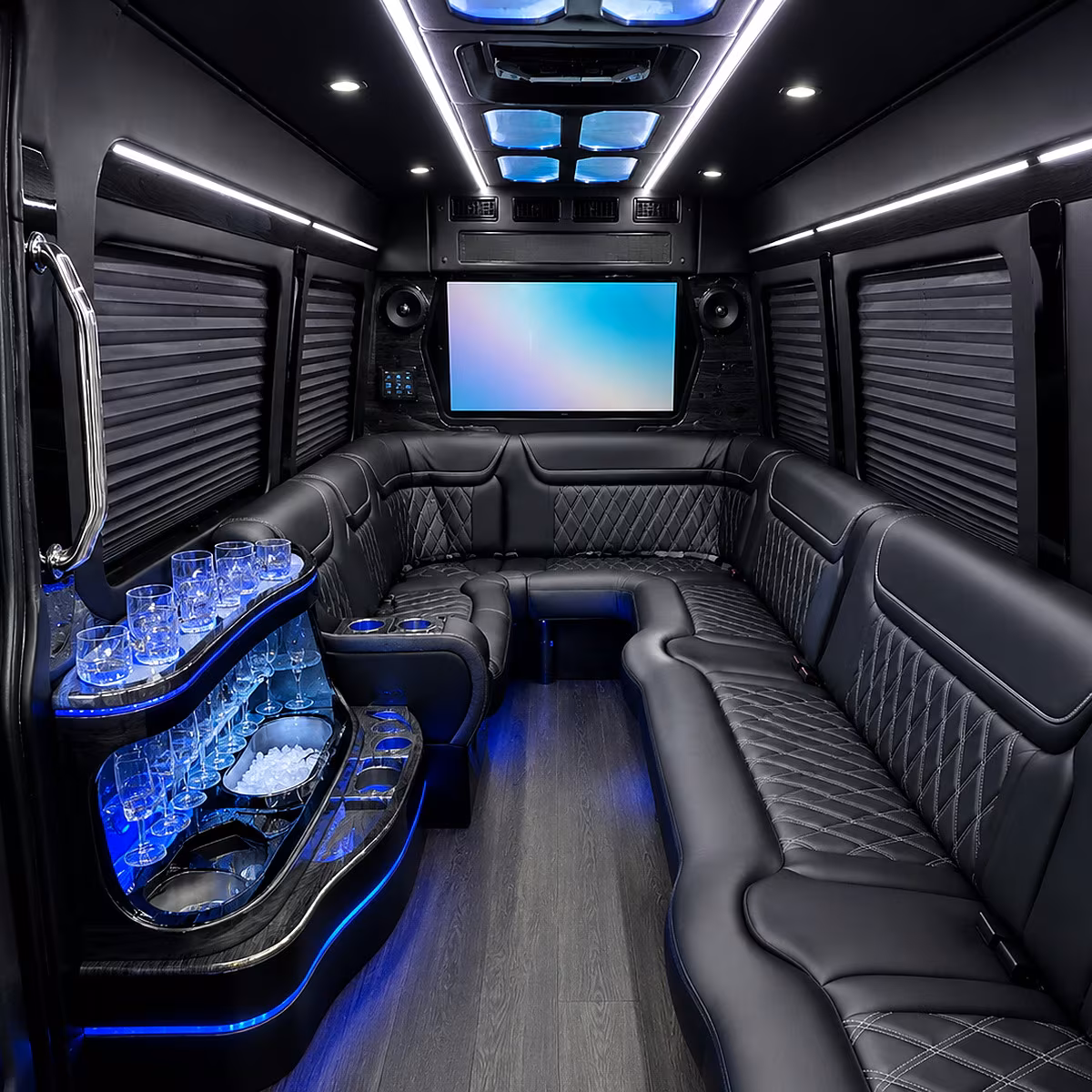 Eugene Wedding Transportation party bus interior