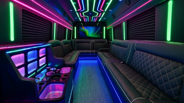 Interior of Charter Bus Company Gresham's 50 Passenger Party Bus in Gresham